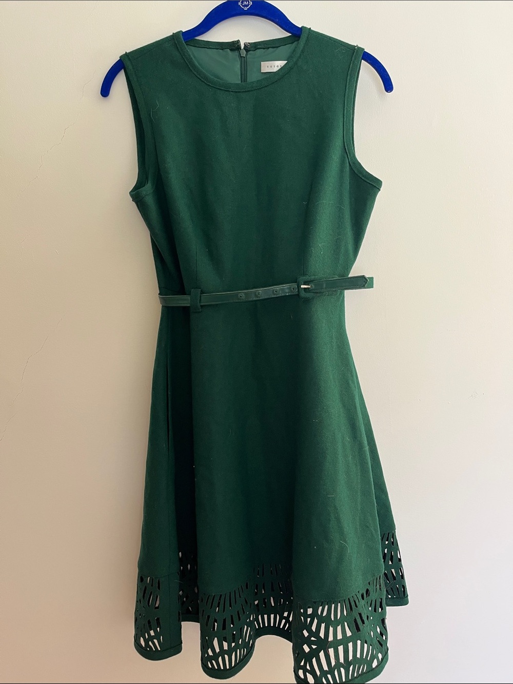 Susana Monaco Forest Green Sleeveless Belted Fit-and-Flare Dress